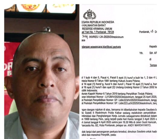 Dipanggil Klarifikasi Polda Kalbar, Apriansyah Bantah Terlibat Intimidasi Jurnalis: Pelapor Dinilai Tak Selektif Cantumkan Nama