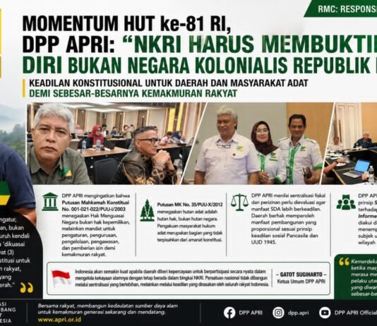 Momentum HUT ke-81 RI, DPP APRI: “NKRI Harus Membuktikan Diri Bukan Negara Kolonialis Republik Indonesia